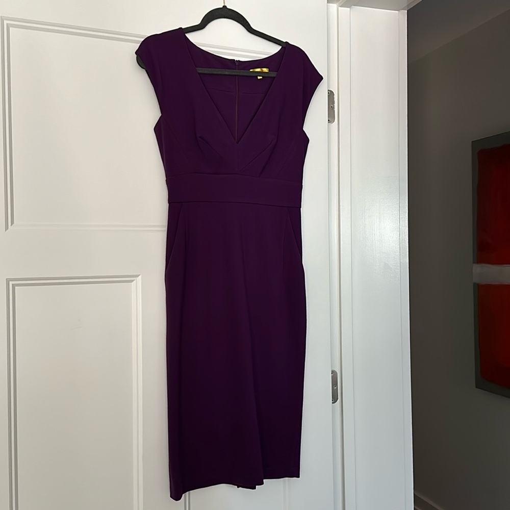 Stretch V-neck jersey dress - eggplant color - size M